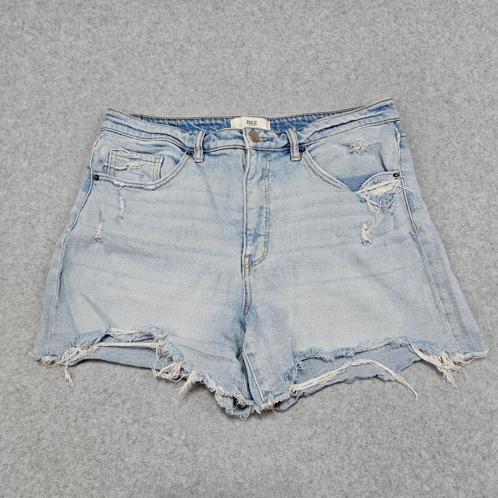 BKE Denim Shorts Womens 33 Light Blue Distressed Cutoff High Rise Raw Hem